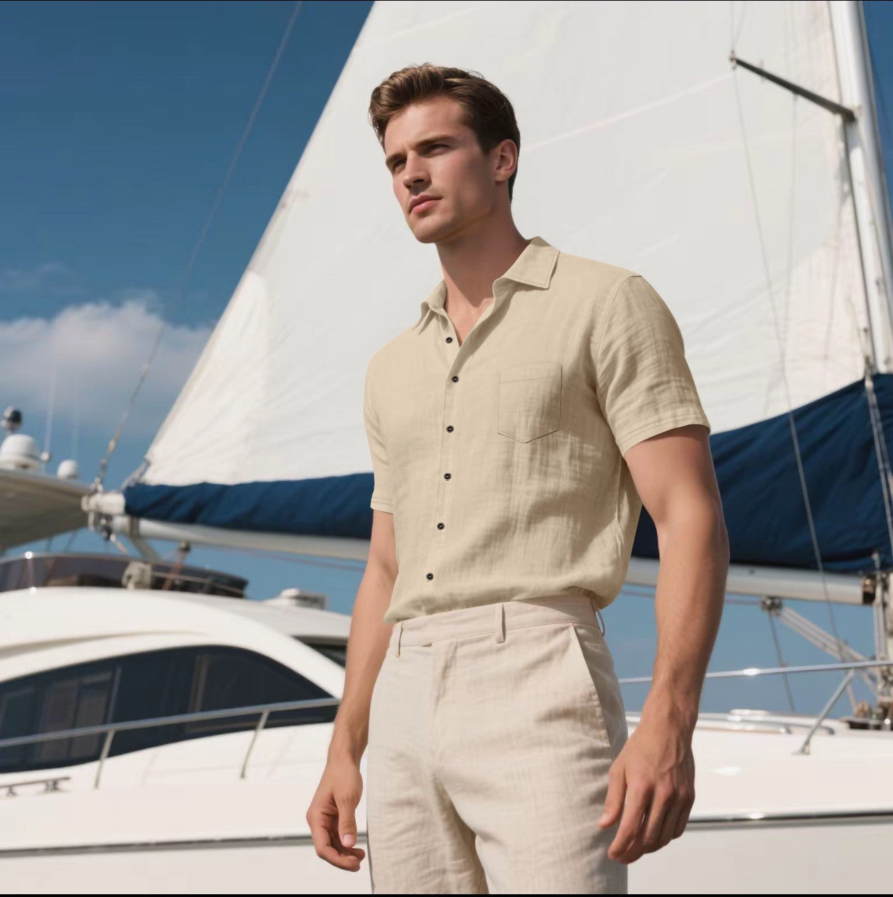 Men's Linen Short-sleeved Shirt