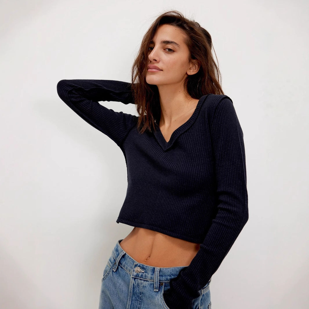 Y2g Pure Hot Girl V-neck Shoulder Slim-fit Long Sleeve