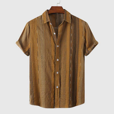 Loose Large Size Lapel Yellow Striped Shirt
